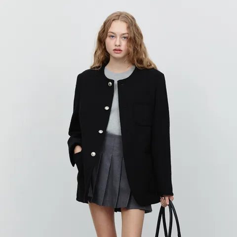 던스트 UNISEX OVERSIZED COLLARLESS TWEED JACKET BLACK_UDJA5A109BK