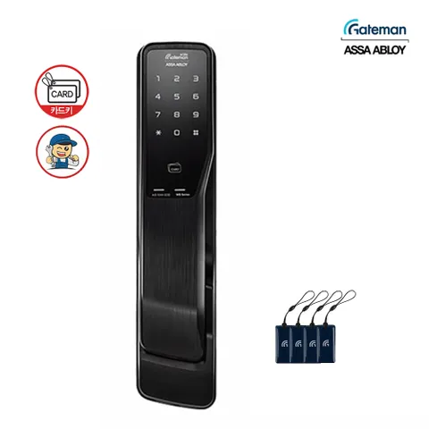 [벌크-블루투스 내장]A지역설치  PASS 110-F 블랙 푸시풀도어락  카드키4개 / 디지털도어락 -공식판매점