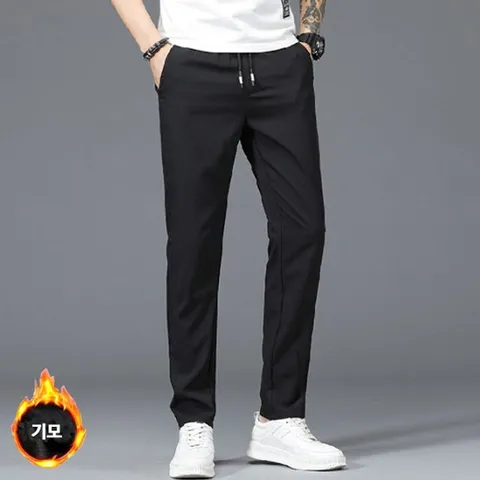남성 겨울패션 일상룩 보온 슬랙스 기모 밴딩팬츠