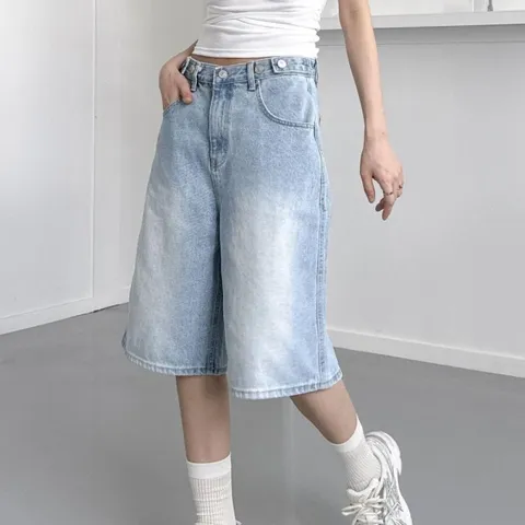 여자 연청 버뮤다팬츠 워싱 버튼 청반바지