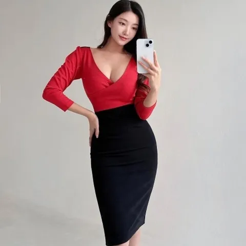 [VY] 여자 크리스마스 콘트라스트 글램룩 모임룩 딥브이 원피스_15846162_588847