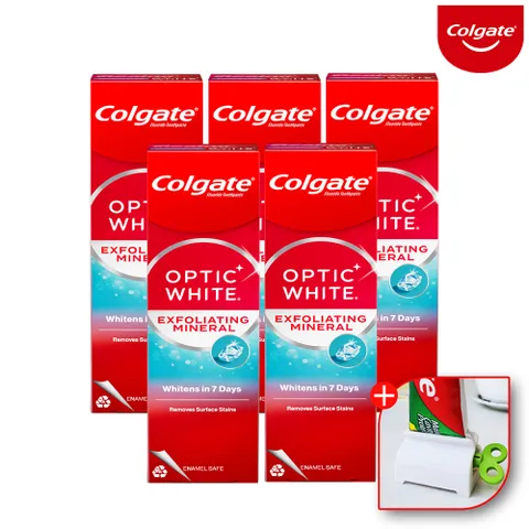 미백 화이트닝 옵틱화이트 엑스폴리에이팅 치약 100gx5개+치약짜개