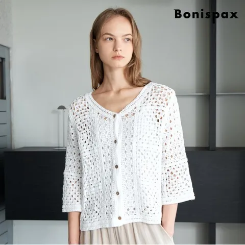 정상가 79000원 ㅣ 썸머 버튼업 펀칭 니트 긴팔 가디건 (XQ2CK001L0)