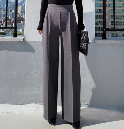 여성 라방 겨울 기모 스판 와이드 팬츠 모임룩 하객룩 오피스룩 정장바지 슬랙스