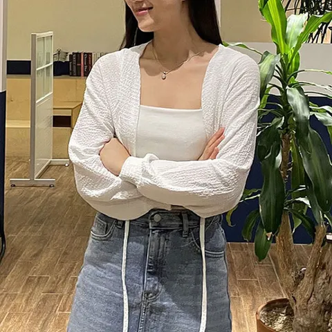 신상 크롭 스트링 시스루 볼레로 얇은 여름 가디건 크롭볼레로가디건 시스루볼레로