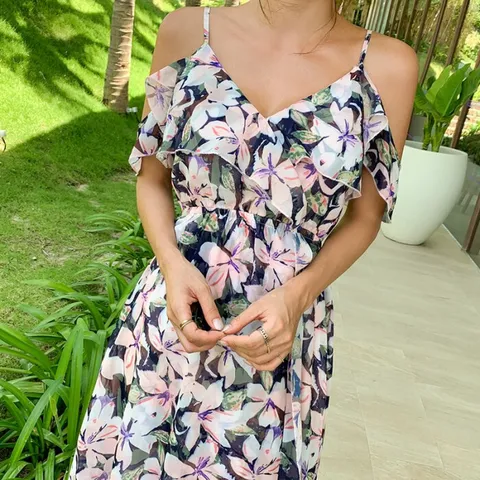 [브리치] 비바럽 / 라벤더 플라워 오프숄더 비치웨어 원피스 OP9764F