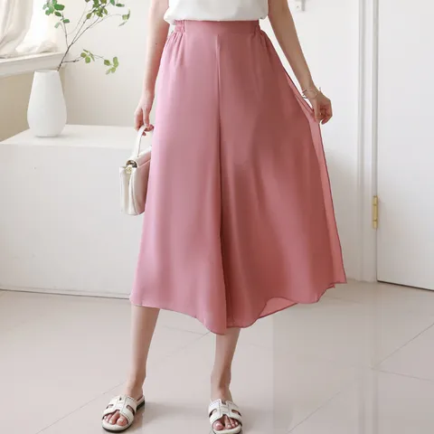 [퀸이즈] [빠른배송]88까지 쿨밴딩 쉬폰 와이드 팬츠