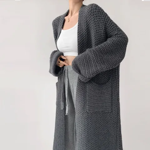 256717 - 포켓 롱 가디건 루즈핏가디건 여성니트가디건 여성빅사이즈가디건 로브가디건 롱가디건 가을가디건 할머니가디건 기본