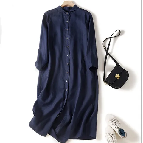 245569 - 베이직 셔츠 린넨면롱원피스 셔츠원피스 면원피스 여름원피스 맥시롱원피스 셔츠형원피스