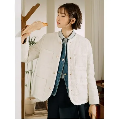 레이디스 트위드 미디엄 패딩 재킷  아이보리 (BF5138C020)