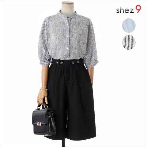 [하프클럽/쉬즈나인]라빈스 아사 줄 블라우스
