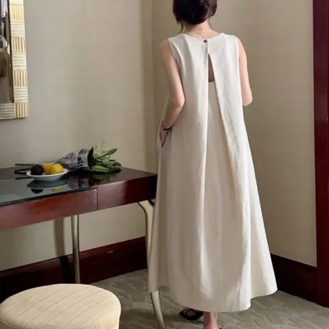 여름코디 오피스룩 여름원피스 고급스러운 세련 나시 심플룩 롱원피스 여름원피스