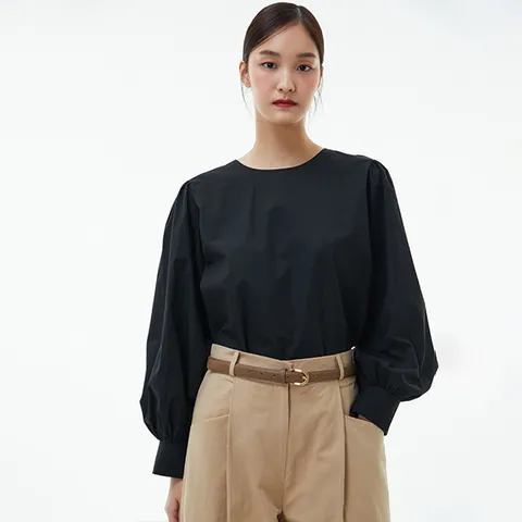 [LAP] 코튼 라운드넥 커프 블라우스 AP3WB940_DG