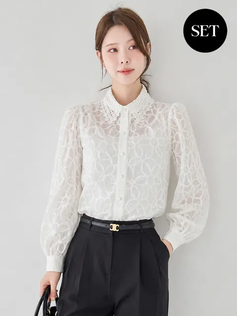 레이스카라 플라워 자수 나시세트 블라우스_M2608BL616C