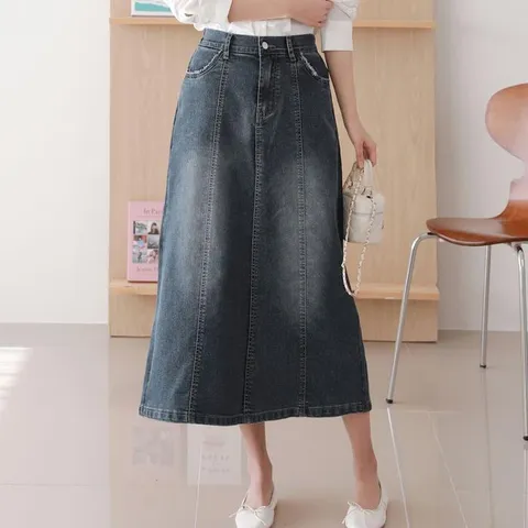[오노마] ONM 봄가을 여성 면 데님스커트 롱 청치마 a라인 하객룩 (32619296)