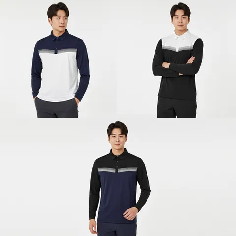 남성 봄 국산원단 스판 카라티셔츠 3종택1