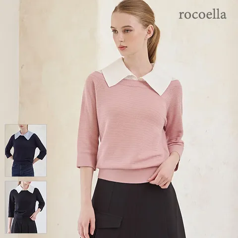 [최초가 49,800원] 커스틴 레이어드 배색 셔츠 카라 니트