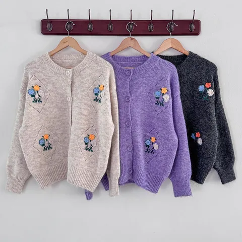 여성 꽃무늬 라운드 스카시 귀여운 울가디건