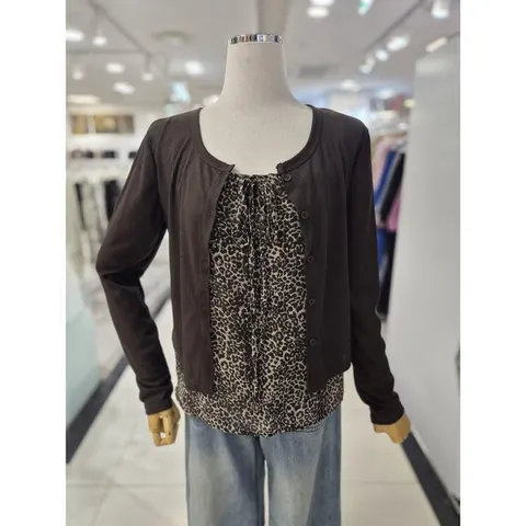 세이브존01 호피 리본 뷔스티에  골지 가디건 세트 633730 (52209891)