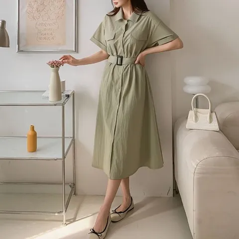 [하프클럽/모노무드] 루즈핏 편안한 외출복 코스 셔츠 반팔 롱 원피스