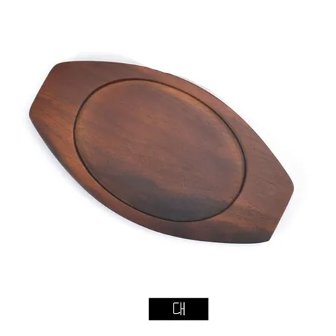 양손 타원후라이 통주물팬 목판받침대(대)