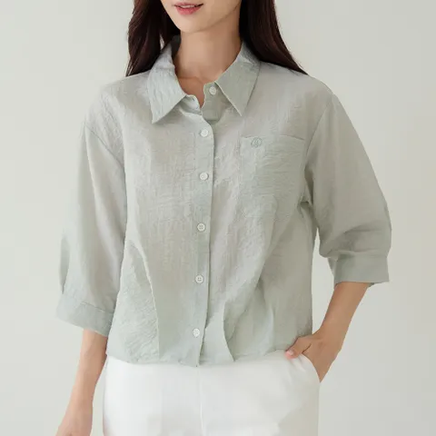 여름 여자 7부 카라 링클 핀턱 빅사이즈 가벼운 블라우스 40-50대 중년여성 엄마옷 미시 출근 여행