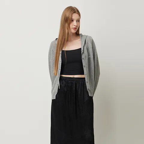 [본사] 후드 자수 니트 가디건_SAKC10541GR