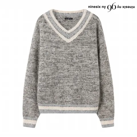 정상가:79,000원 ㅣ 브이넥 배색 데일리 긴팔 니트 (NP4KT018L0)