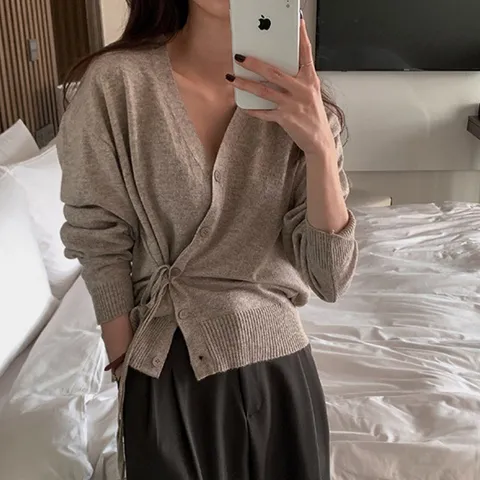 로즐린 브이넥 랩 니트 가디건