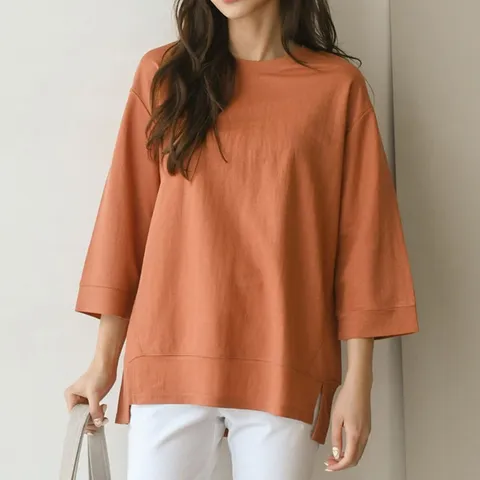 H스타일WC다이아7부티 여성 봄 니트티셔츠 7부 여자 스웨터 라운드 브이넥