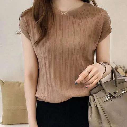 쿨 니트 캡소매 나시 티셔츠 라운드넥 베이직핏 5컬러 여성여름니트 여성여름니트티 썸머니트