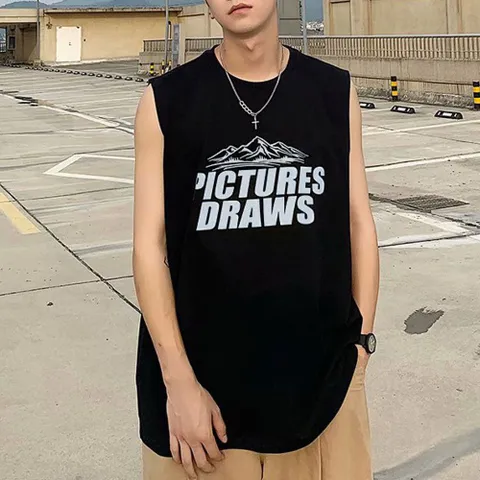 남성 여름 패션 캐주얼 민소매 오버핏 프린팅 티셔츠 남성티셔츠 카라티 박스티 캐주얼티셔츠