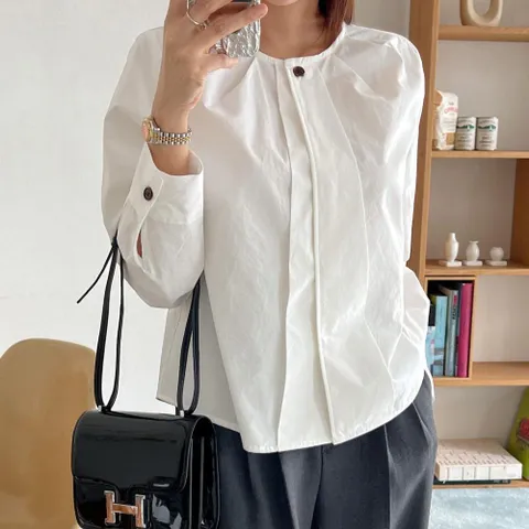 [다잇템] 여자 FW 단추 핀턱 들러리룩 포인트 블라우스