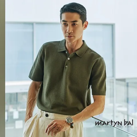 [마틴발] 남성 린넨 블렌디드 반팔 카라니트_카키