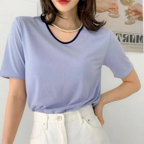 유넥 루즈핏 배색 반팔티 남녀 데일리 캐주얼 코디 유넥반팔티 루즈핏반팔티 배색반팔티