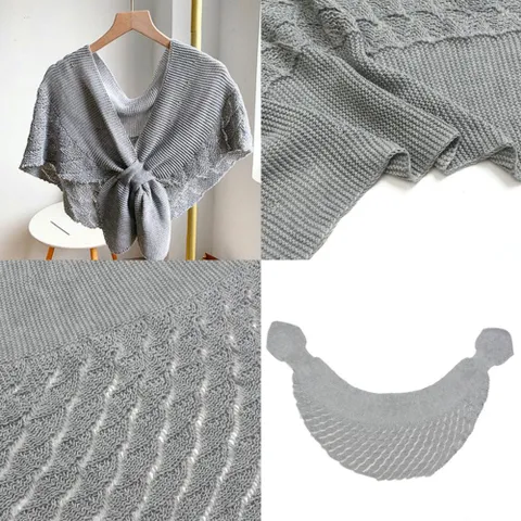 고리 고정 니트 짜임 페미닌 디자인 숏 어깨숄 그레이