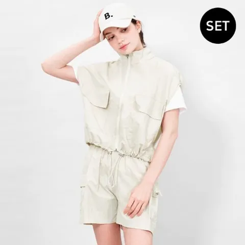 [하프클럽] 벨라딘 여성골프 쿨아노락 집업조끼 + 페아디 여성골프 쿨아노락 반바지 세트