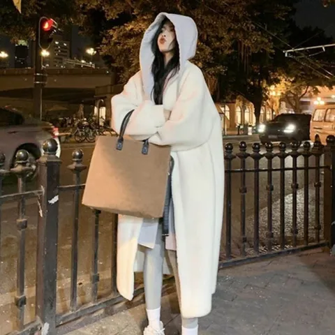 양털롱코트 여성 양털코트 겨울아우터 뽀글이점퍼 일체형후드집업