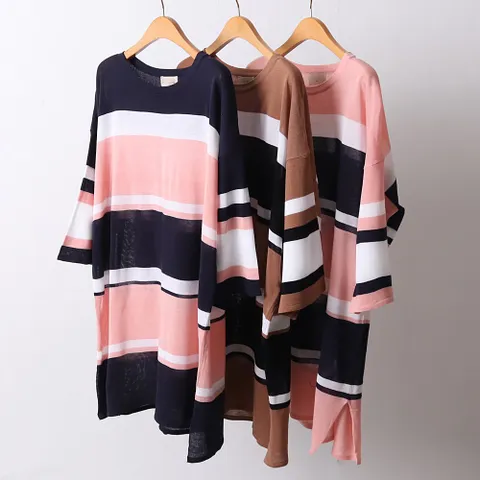 빅사이즈사랑해요 D366L205 박시단가라니트반팔티 RM