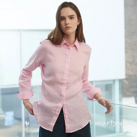 [마틴발] 여성 긴팔 린넨100% 클래식 셔츠_라이트핑크