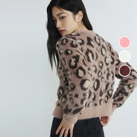 [롯데백화점]여성 세미 크롭 레오파드 니트 가디건 B234KC810P