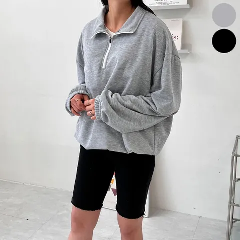 여자 반집업 하프넥 시보리 얇은 맨투맨 긴팔 추리닝