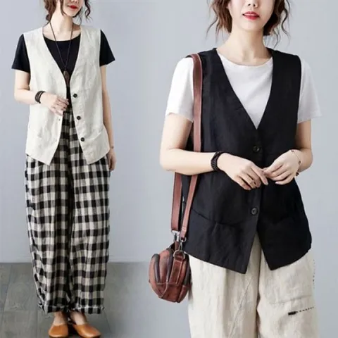 은창)페이크 방한 라인 스타일 린넨 혼방 조끼 여름 외투 가을