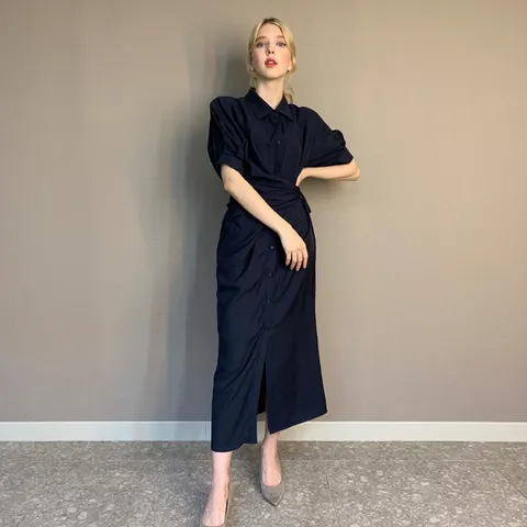 [파슨스] 언발란스 랩스트랩 셔츠 원피스 [PW2Q5OP02]