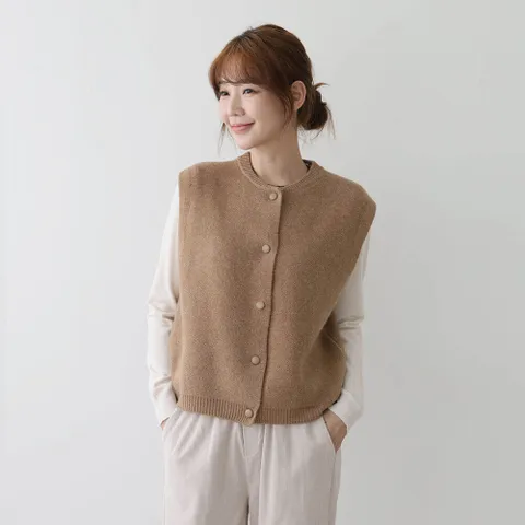 여성 라운드 버튼 니트 조끼 베스트 -FVE0027- 가을 겨울