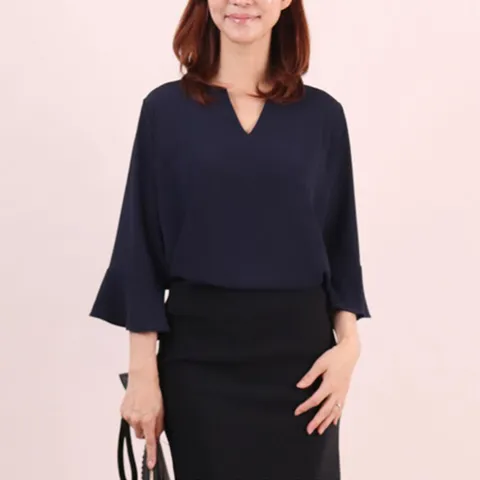 쉬폰 V넥 오픈 블라우스 2046338S 빅사이즈 여성