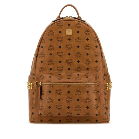 엠씨엠 여성 브라운 캔버스 프린티드 미니 백팩 MMKGSVE01 CO