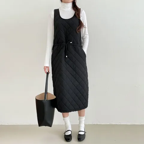 여자 누빔원피스 퀼팅 스트링 유넥 롱원피스