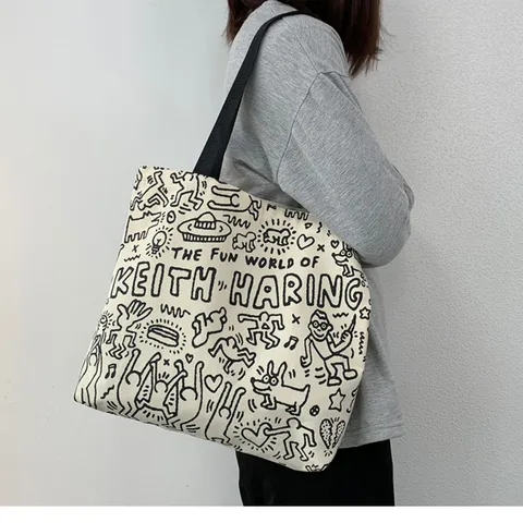 알티피아 키스해링 에코백 대용량 숄더백 캔버스 학생 가방 여성에코백 대용량에코백 캔버스가방