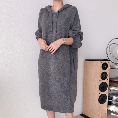 여성 캐주얼 후드 울 니트 롱 원피스 -FOP0416- 겨울
